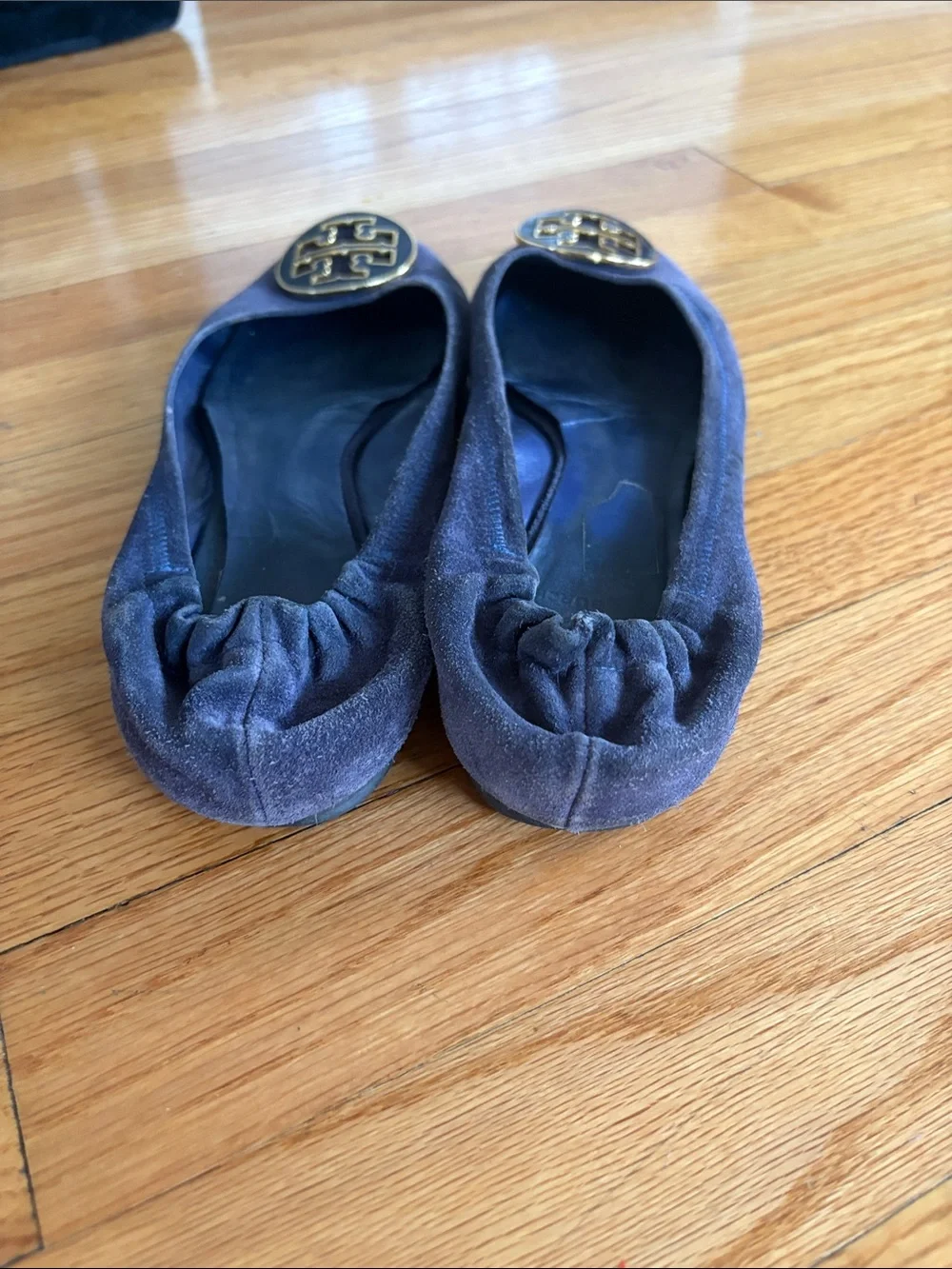 Tory Burch Navy Suede Logo Ballet Flats